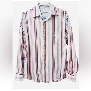 BUGATCHI UOMO LONG SLEEVE SHAPED FIT CONTRASTING CUFFS STRIPED SHIRT SIZE M